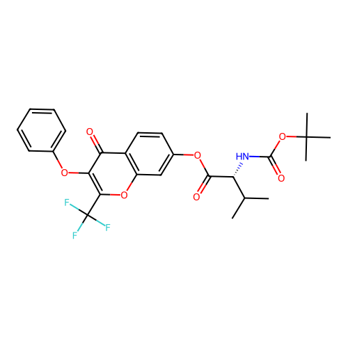 (R)-4-oxo-3-phenoxy-2-(trifluoromethyl)-4H-chromen-7-yl 2-((tert-butoxycarbonyl)amino)-3-methylbutanoate structure