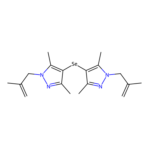 bis(3,5-dimethyl-1-(2-methylallyl)-1H-pyrazol-4-yl)selane structure