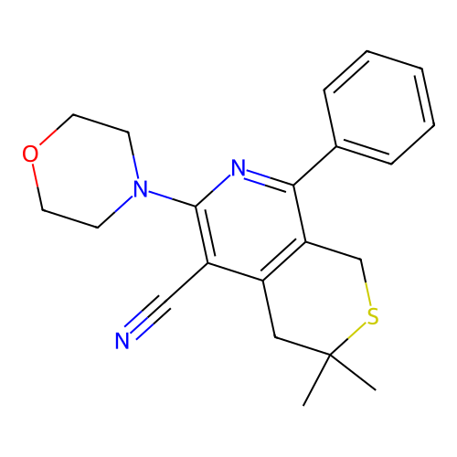 3,3-dimethyl-6-morpholin-4-yl-8-phenyl-1,4-dihydrothiopyrano[3,4-c]pyridine-5-carbonitrile structure