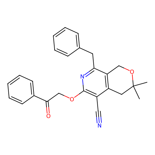 8-benzyl-3,3-dimethyl-6-(2-oxo-2-phenylethoxy)-3,4-dihydro-1H-pyrano[3,4-c]pyridine-5-carbonitrile structure