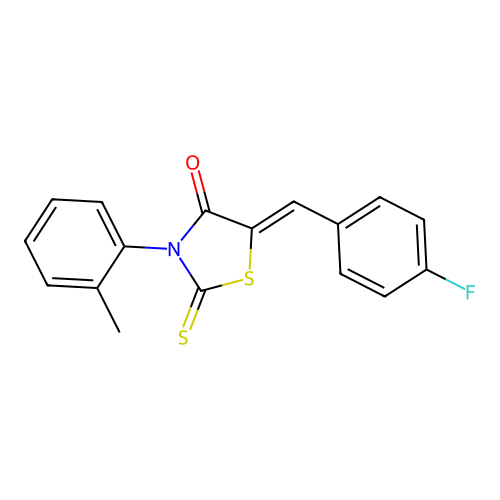 (5Z)-5-(4-fluorobenzylidene)-3-(2-methylphenyl)-2-thioxo-1,3-thiazolidin-4-one structure