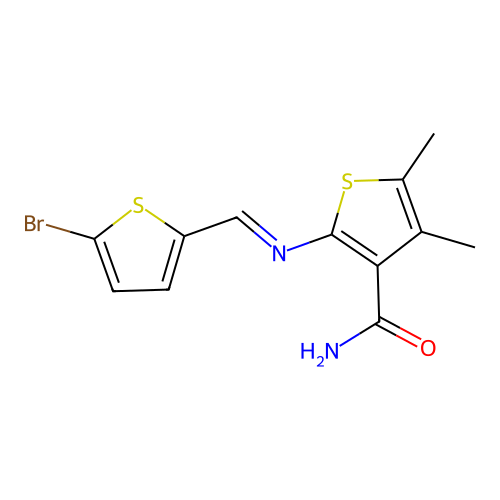 2-{[(5-Bromo-2-thienyl)methylene]amino}-4,5-dimethyl-3-thiophenecarboxamide structure