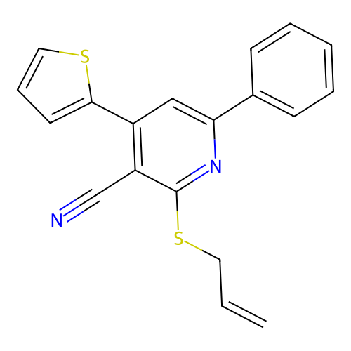 6-Phenyl-2-(prop-2-en-1-ylsulfanyl)-4-(thiophen-2-yl)pyridine-3-carbonitrile structure