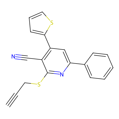 6-Phenyl-2-prop-2-ynylsulfanyl-4-thiophen-2-ylpyridine-3-carbonitrile structure