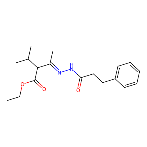 ethyl 3-methyl-2-{(1E)-1-[2-(3-phenylpropanoyl)hydrazinylidene]ethyl}butanoate structure