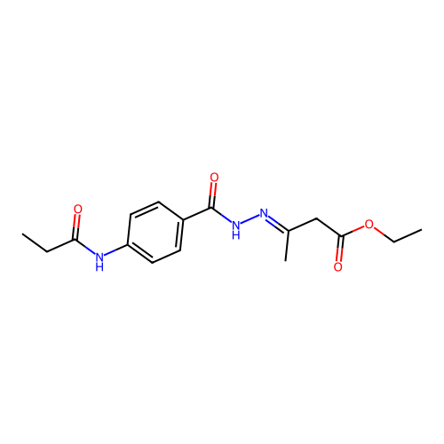 ethyl (3E)-3-(2-{[4-(propanoylamino)phenyl]carbonyl}hydrazinylidene)butanoate structure