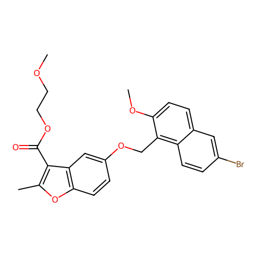 2-methoxyethyl 5-[(6-bromo-2-methoxynaphthalen-1-yl)methoxy]-2-methyl-1-benzofuran-3-carboxylate structure