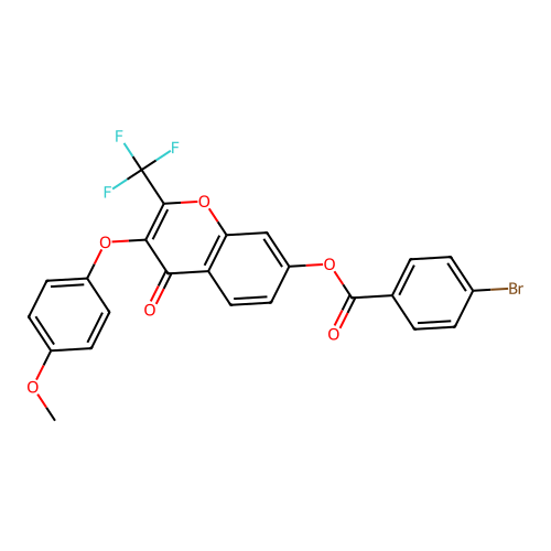 3-(4-methoxyphenoxy)-4-oxo-2-(trifluoromethyl)-4H-chromen-7-yl 4-bromobenzoate structure