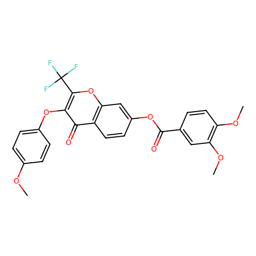 3-(4-methoxyphenoxy)-4-oxo-2-(trifluoromethyl)-4H-chromen-7-yl 3,4-dimethoxybenzoate structure