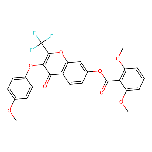 3-(4-methoxyphenoxy)-4-oxo-2-(trifluoromethyl)-4H-chromen-7-yl 2,6-dimethoxybenzoate structure