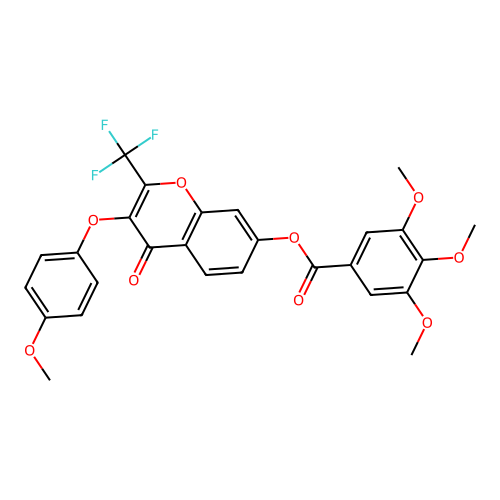 3-(4-methoxyphenoxy)-4-oxo-2-(trifluoromethyl)-4H-chromen-7-yl 3,4,5-trimethoxybenzoate structure