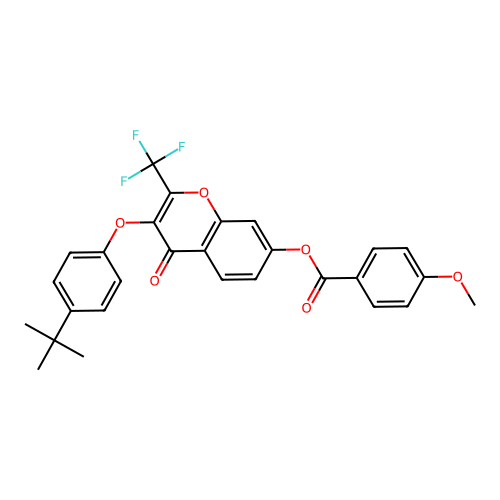 [3-(4-tert-butylphenoxy)-4-oxo-2-(trifluoromethyl)chromen-7-yl] 4-methoxybenzoate structure
