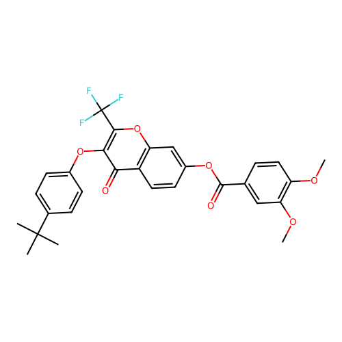 [3-(4-tert-butylphenoxy)-4-oxo-2-(trifluoromethyl)chromen-7-yl] 3,4-dimethoxybenzoate structure