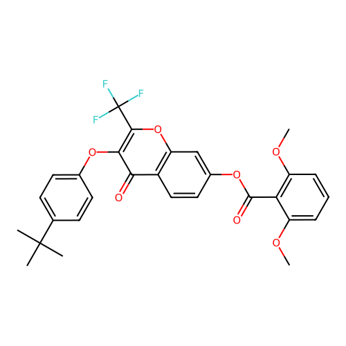 [3-(4-tert-butylphenoxy)-4-oxo-2-(trifluoromethyl)chromen-7-yl] 2,6-dimethoxybenzoate structure