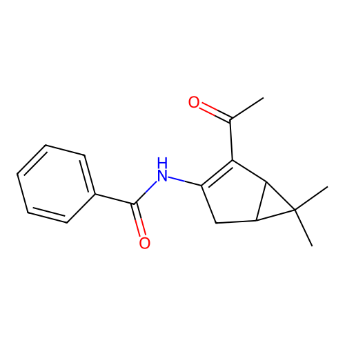 N-(2-acetyl-6,6-dimethylbicyclo[3.1.0]hex-2-en-3-yl)benzamide structure