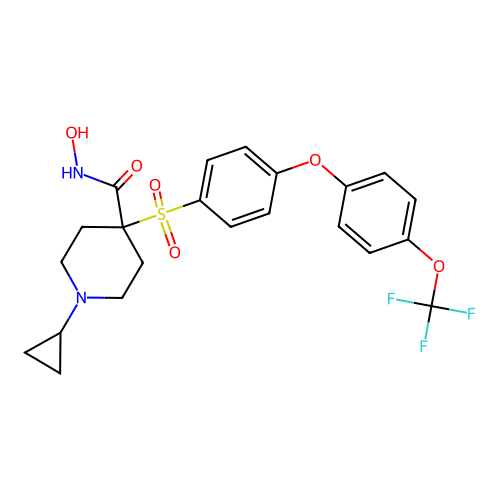 1-cyclopropyl-N-hydroxy-4-[4-[4-(trifluoromethoxy)phenoxy]phenyl]sulfonylpiperidine-4-carboxamide structure