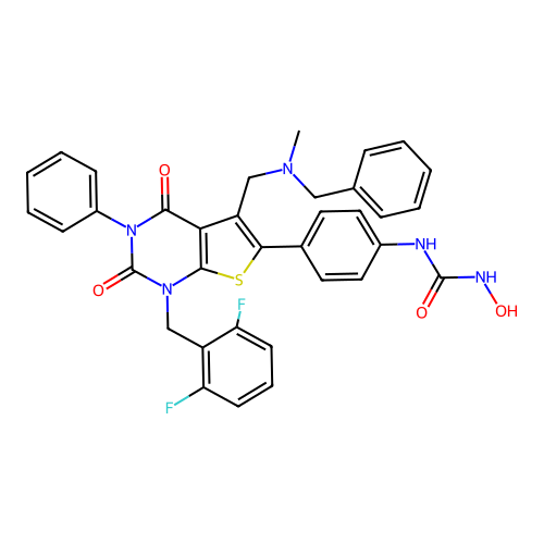 1-{4-[5-[(Benzyl-methyl-amino)-methyl]-1-(2,6-difluoro-benzyl)-2,4-dioxo-3-phenyl-1,2,3,4-tetrahydro-thieno[2,3-d]pyrimidin-6-yl]-phenyl}-3-hydroxy-urea; HCL.H2O structure