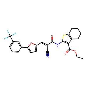 Ethyl 2-(2-cyano-3-(5-(3-(trifluoromethyl)phenyl)furan-2-yl)acrylamido)-4,5,6,7-tetrahydrobenzo[b]thiophene-3-carboxylate structure