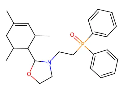 3-(2-diphenylphosphorylethyl)-2-(2,4,6-trimethylcyclohex-3-en-1-yl)-1,3-oxazolidine structure