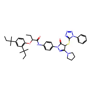 2-(2,4-Bis(1,1-dimethylpropyl)phenoxy)-N-(4-(4,5-dihydro-5-oxo-4-((1-phenyl-1H-tetrazol-5-yl)thio)-3-(1-pyrrolidinyl)-1H-pyrazol-1-yl)phenyl)butanamide structure