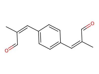 2-Methyl-3-[4-(2-methyl-3-oxo-prop-1-enyl)phenyl]prop-2-enal structure