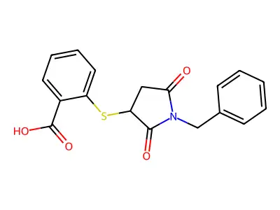 2-(1-Benzyl-2,5-dioxo-pyrrolidin-3-ylsulfanyl)-benzoic acid structure