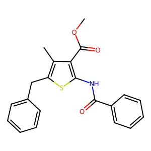 Methyl 2-(benzoylamino)-5-benzyl-4-methyl-3-thiophenecarboxylate structure