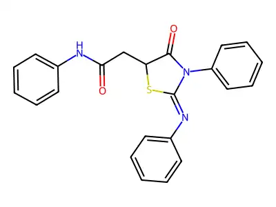 2-[(2Z)-4-oxo-3-phenyl-2-(phenylimino)-1,3-thiazolidin-5-yl]-N-phenylacetamide structure