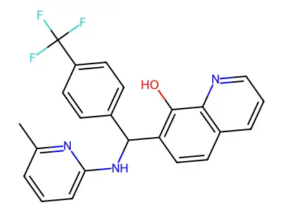 7-(((6-Methylpyridin-2-yl)amino)(4-(trifluoromethyl)phenyl)methyl)quinolin-8-ol structure