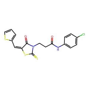 (E)-N-(4-Chlorophenyl)-3-(4-oxo-5-(thiophen-2-ylmethylene)-2-thioxothiazolidin-3-yl)propanamide structure