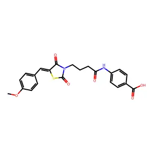 (E)-4-(4-(5-(4-methoxybenzylidene)-2,4-dioxothiazolidin-3-yl)butanamido)benzoic acid structure