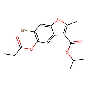 Propan-2-yl 6-bromo-2-methyl-5-(propanoyloxy)-1-benzofuran-3-carboxylate structure
