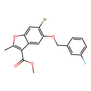 Methyl 6-bromo-5-((3-fluorobenzyl)oxy)-2-methylbenzofuran-3-carboxylate structure
