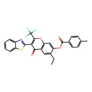 3-(1,3-benzothiazol-2-yl)-6-ethyl-4-oxo-2-(trifluoromethyl)-4H-chromen-7-yl 4-methylbenzoate structure