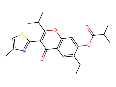 6-ethyl-2-isopropyl-3-(4-methylthiazol-2-yl)-4-oxo-4H-chromen-7-yl isobutyrate structure