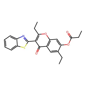 3-(benzo[d]thiazol-2-yl)-2,6-diethyl-4-oxo-4H-chromen-7-yl propionate structure