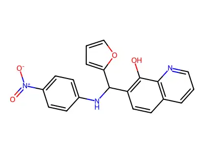 7-(Furan-2-yl((4-nitrophenyl)amino)methyl)quinolin-8-ol structure