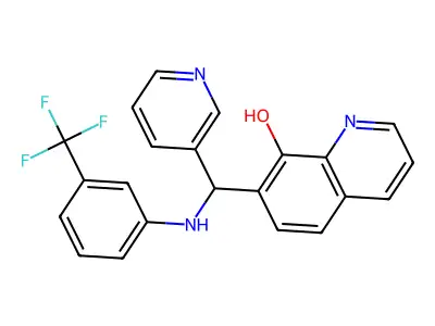 7-[Pyridin-3-yl-[3-(trifluoromethyl)anilino]methyl]quinolin-8-ol structure