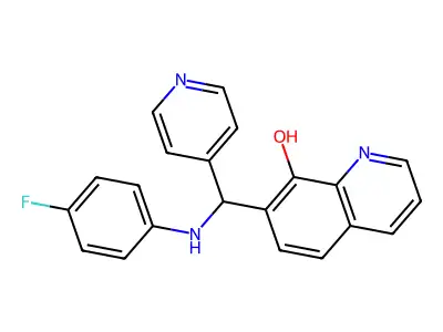 7-(((4-Fluorophenyl)amino)(pyridin-4-yl)methyl)quinolin-8-ol structure