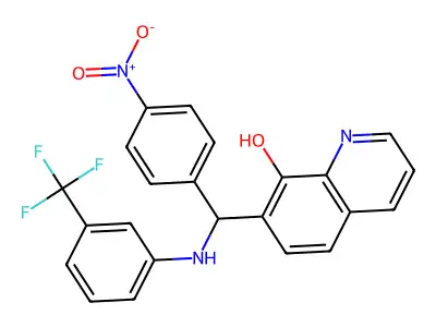 7-((4-Nitrophenyl)((3-(trifluoromethyl)phenyl)amino)methyl)quinolin-8-ol structure