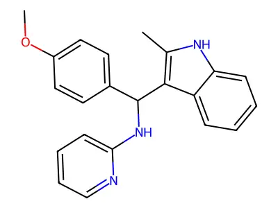 N-[(4-methoxyphenyl)(2-methyl-1H-indol-3-yl)methyl]pyridin-2-amine structure