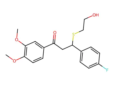 1-(3,4-Dimethoxyphenyl)-3-(4-fluorophenyl)-3-((2-hydroxyethyl)thio)propan-1-one structure
