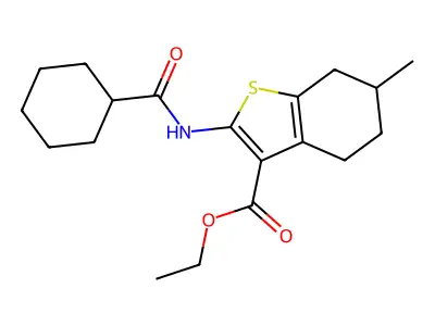 ethyl 2-[(cyclohexylcarbonyl)amino]-6-methyl-4,5,6,7-tetrahydro-1-benzothiophene-3-carboxylate structure