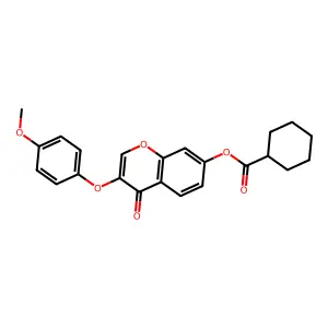 3-(4-methoxyphenoxy)-4-oxo-4H-chromen-7-yl cyclohexanecarboxylate structure