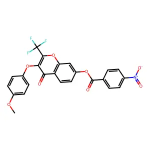 3-(4-methoxyphenoxy)-4-oxo-2-(trifluoromethyl)-4H-chromen-7-yl 4-nitrobenzoate structure