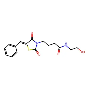 (E)-4-(5-benzylidene-2,4-dioxothiazolidin-3-yl)-N-(2-hydroxyethyl)butanamide structure