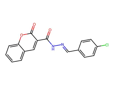 N-[(4-chlorophenyl)methylideneamino]-2-oxochromene-3-carboxamide structure