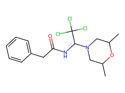 2-phenyl-N-[2,2,2-trichloro-1-(2,6-dimethylmorpholin-4-yl)ethyl]acetamide structure