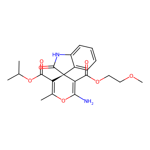 (S)-5'-isopropyl 3'-(2-methoxyethyl) 2'-amino-6'-methyl-2-oxospiro[indoline-3,4'-pyran]-3',5'-dicarboxylate structure
