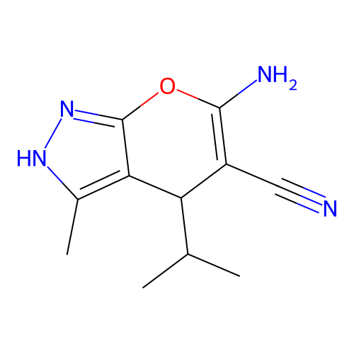 6-Amino-4-isopropyl-3-methyl-2,4-dihydropyrano[2,3-c]pyrazole-5-carbonitrile structure